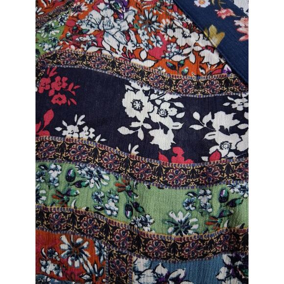 Entro Patchwork Floral Women's size Large Bohemian Cottagecore Bell Sleeve Dress - Picture 10 of 11